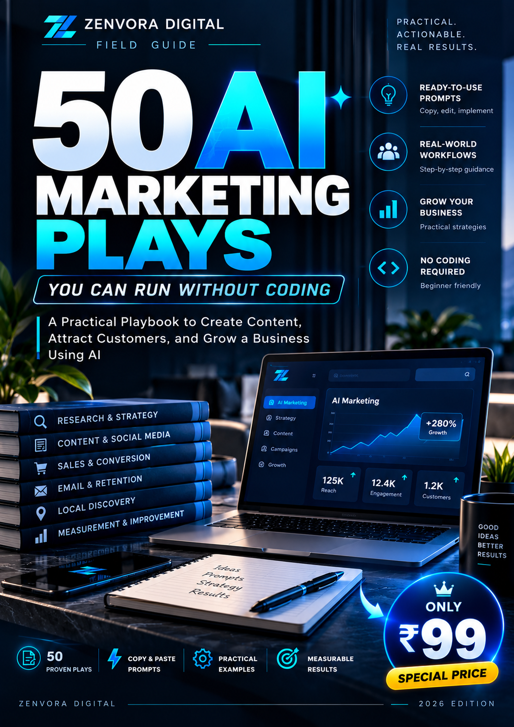 50 AI Marketing Plays You Can Run Without Coding — Zenvora Digital